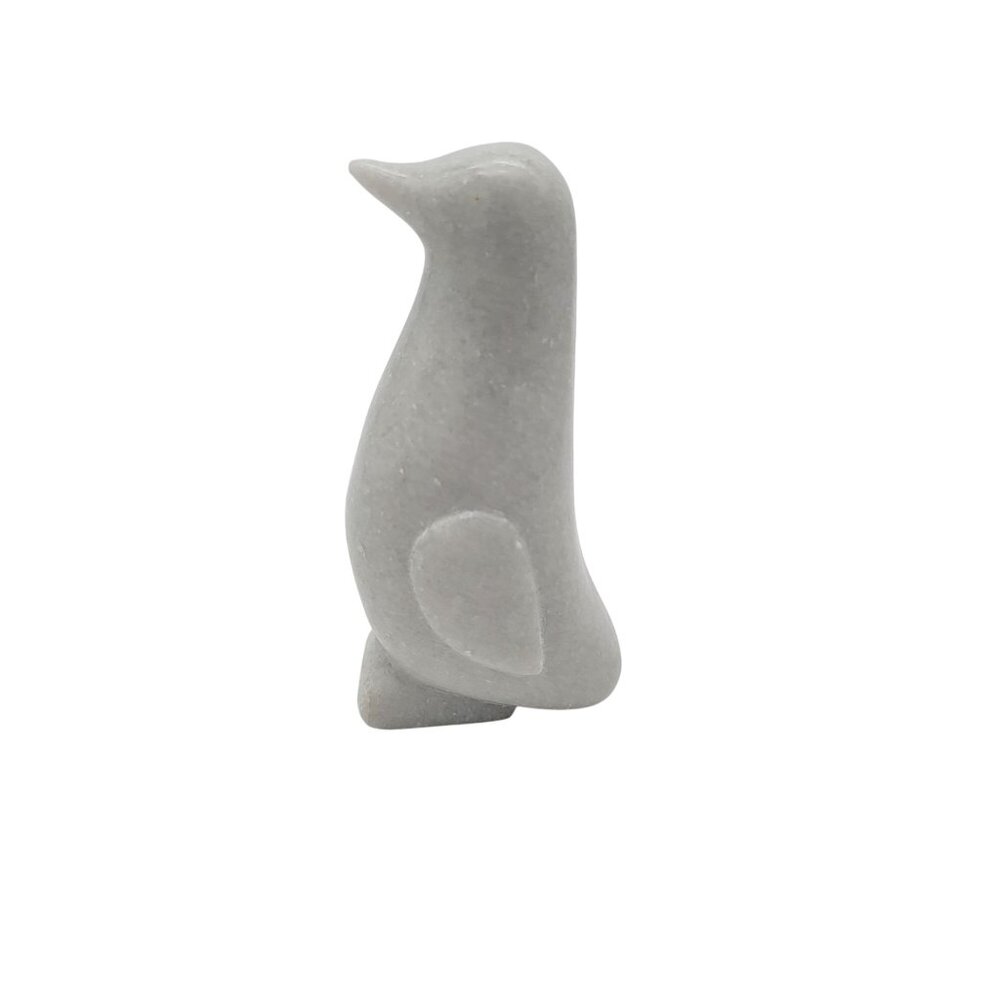 Carved White Marble Penguin Sculpture 6" Tall